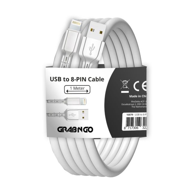 GrabNGo Cable A USB > 8-PIN 1m - Wit