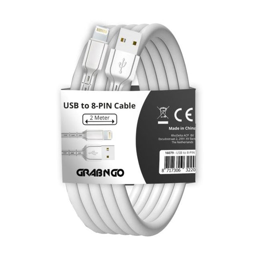 GrabNGo Cable USB > 8-PIN 2m - Wit